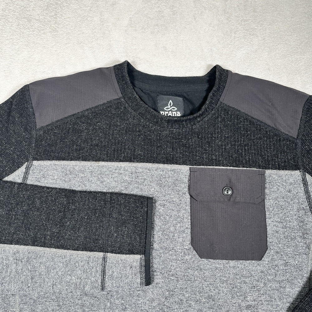 prAna Lonan Long Sleeve Sweater Men XL Charcoal/Black Pocket Midweight-EUC‎